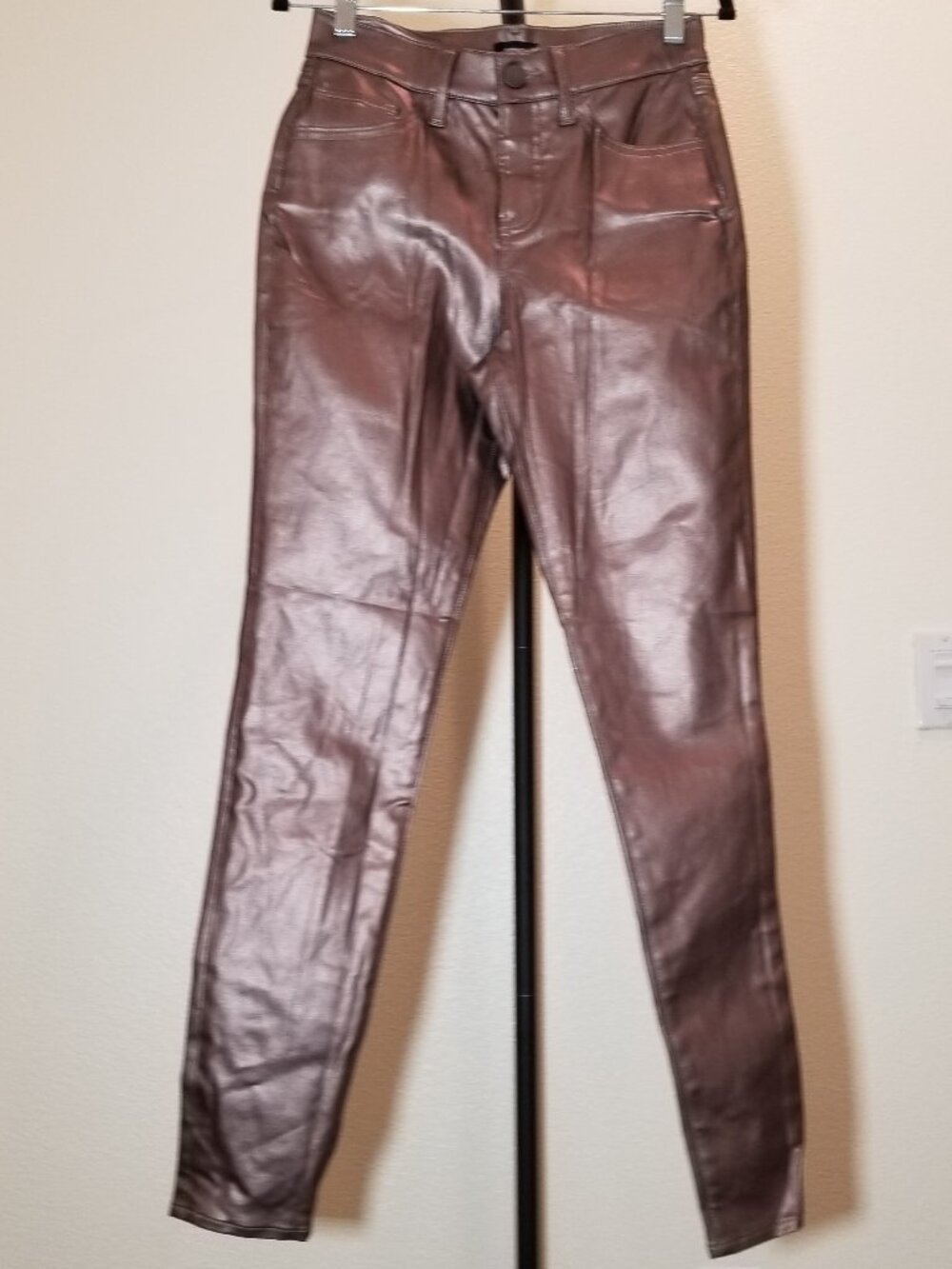 Express Skinny Mid Rise Metallic‎ Bronze Faux Leather Pants Womens Size 0L NWOT